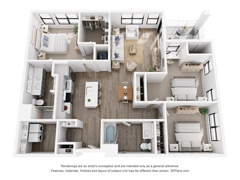 Floor plan for 3 beds, 2 baths, 1457 sqft
